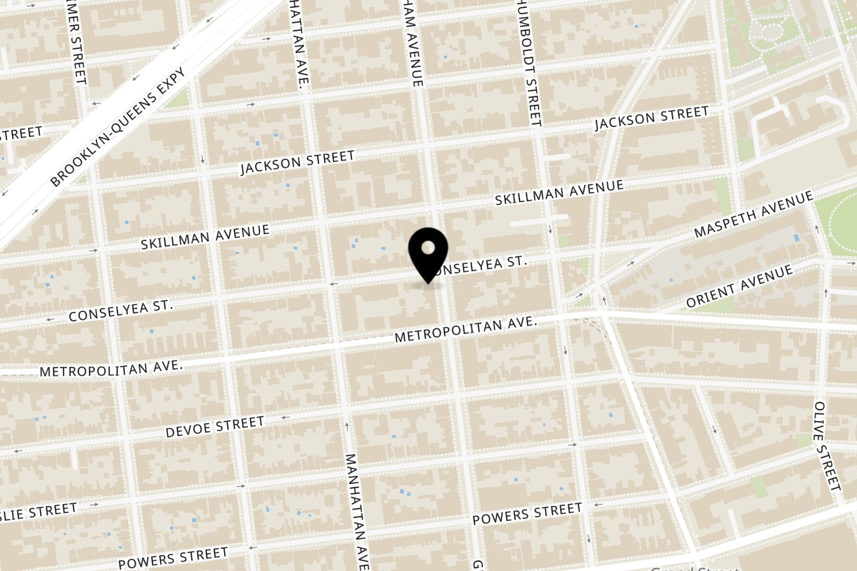 Map showing the location of Tony's Brooklyn Pizza on 355 Graham Ave #3708 in Brooklyn